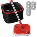 KZKR Spin Square Mop and Bucket Set with 6 Replaceable Microfiber Pads and Self Separation Dirty and Clean Water System, Self Wringing 360° Rotating Mops Head for Home Floors Cleaning