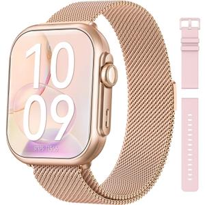 Smart Watch for Women Men Fitness: Smart Watch for iPhone&Android Bluetooth Call with SpO2 Sleep Heart Rate Monitor,IP68,Fitness Tracker with 120+Sport,Reloj Inteligente 30 Day+Battery Life, 2 Bands (Gold-Pink)