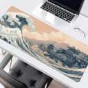 Long Gaming Mouse Pad Extended Anime Large Desk Pad with Non-Slip Base Full Keyboard Mat with Stitched Edges for Gaming and Office 31.5 x 11.8 inches (Town Wave)