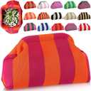 Mahjong Tile Bag Woven Clutch Purses for Women Woven Striped Dumpling Bag Summer Beach Evening Handbag for Mahjong Tile Vacation Supplies(Orange Purple,Thick Lines)