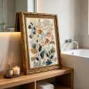 Gold Framed Beige Floral Canvas Wall Art Vintage Country Botanical Earth Tone Flower painting Decor Pictures Boho Plant Bedroom Living Posters Prints for Corridor Classroom Kitchen Room Decoration