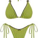 ZAFUL Bikini Sets for Women Halter Two Piece Swimsuit Eyelet Triangle Tie Side Thong Bathing Suit Bowknot Lace Trim Swimwear XS