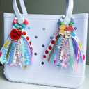 2Pcs football baseball Keychains for Women Bogg Bag Charms bag Pendant Handbag Backpack Charms Keyring Pendant