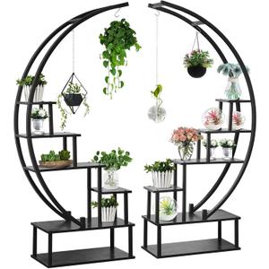 Elevens 2 Pcs 6 Tier Tall Metal Indoor Plant Stand Half-Moon-Shaped Plant Shelf Holder Multi-Purpose Plant Stands Plants Decor Plant Stands for Home Decoration (Round-Black)