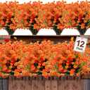 12 Bundles Artificial Fall Flowers for Outdoors Fall Thanksgiving Decorations, UV Resistant Fake Mums Realistic Fake Fall Plants Faux Plastic Flowers for Outdoor Home Gardens Porch Fall Decor(Orange)