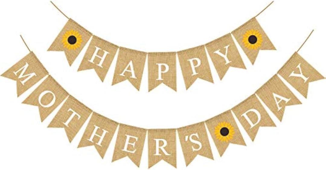 Mother's Day Burlap Banner Sunflower Happy Mother's Dat Banner Garland Rustic Party Decorations Mother's Day Gifts from Daughter and Son (Mother's Day)