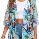 RELLECIGA Beach Cover Up for Women Swimsuit Kimono Cardigans Loose Casual Bathing Suit Coverups (Large, Leaf Print)