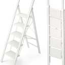 HillhutApex 5 Step Foldable Aluminum Step Ladder with Handgrip, Anti-Slip Pedal, 330 lbs Capacity, Lightweight & Portable for Home, Kitchen, Office, Garage (White), 18.5"W x 61"H