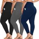 FULLSOFT 3 Pack Leggings with Pockets for Women,Soft High Waisted Tummy Control Workout Yoga Pants Size Extra Large, 