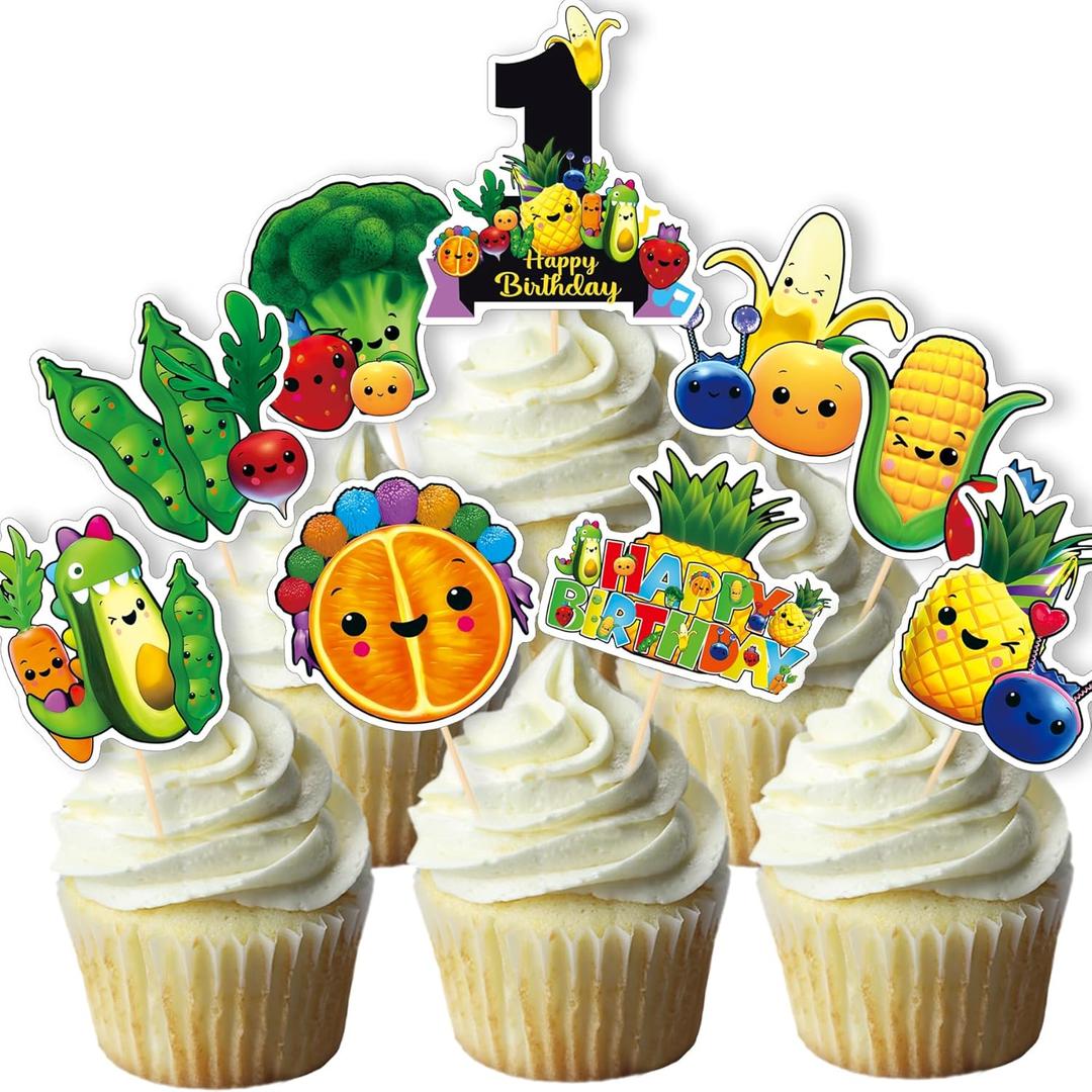 36Pcs Hey One Bear Birthday Party Cupcake toppers - NO DIY - Dancing Fruit 1st Birthday Party Decoration Supplies,Cute Fruit Cupcake Toppers for Baby Boy|Girl