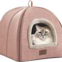 WINDRACING Cat Bed for Indoor Cats - Cat Cave Beds Cat House Cat Tent with Removable Washable Cushioned Pillow, Soft Kitten beds,Cat Beds & Furniture, for Small and Medium Pet Bed (M(15 x 15 x 15 Inch), Light Pink)