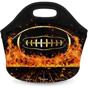 Boys Lunch Bags Reusable Waterproof Neoprene Kids Lunch Box Rugby in Fire Lunch Tote Organizer for Work Outdoor Travel Camp Picnic