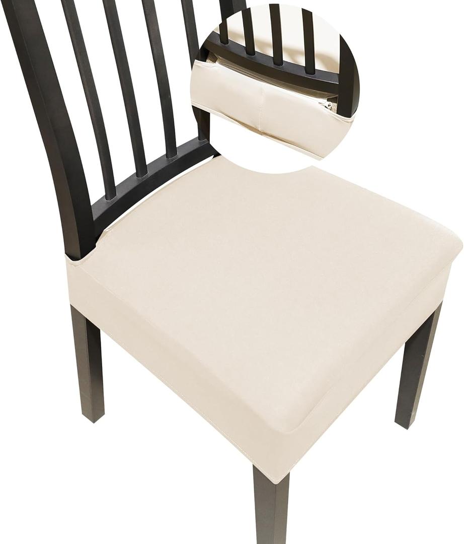 Dining Chair Covers,Seat Covers for Dining Room Chairs Set of 6,Stretch Kitchen Chair Covers,Removable Washble Dining Room Chair Seat Cover,Chair Slipcovers Protector (Beige,with Zipper)
