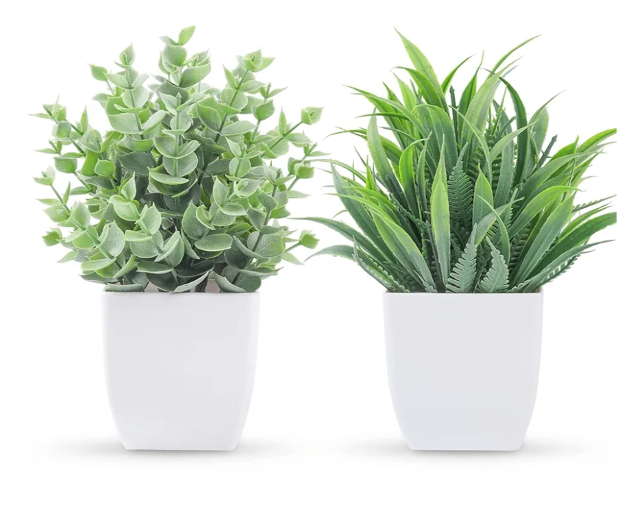 Der Rose 2 Pack Small Fake Plants Mini Artificial Potted Plants for Table Desk Home Bathroom Office Decor, 2-grey