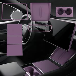 7PCS Silicone Accessories Kit for Tesla Center Console Mats Cup Holder Insert Screen Edge Protector Frame Mirror Frame Protectors (Purple Model Y Juniper/3 Highland Universal)