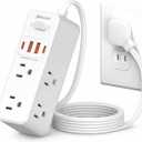 2 Prong Power Strip, WRXDMC 2 Prong to 3 Prong Outlet Adapter,1400J Two Prong Surge Protector,5ft Extension Cord, 6 AC Outlets with 2 USB C & 2 USB A Ports, Wall Mountable, Ideal for Old House