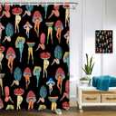 Funny Mushroom Butt Shower Curtain, Fun Cute Sexy Butt 70S 80S Fabric Shower Curtains for Bathroom Hippie Psychedelic Aesthetic Colorful Unique Cool Cloth Black Shower Curtain with 12 Hooks 47X64IN
