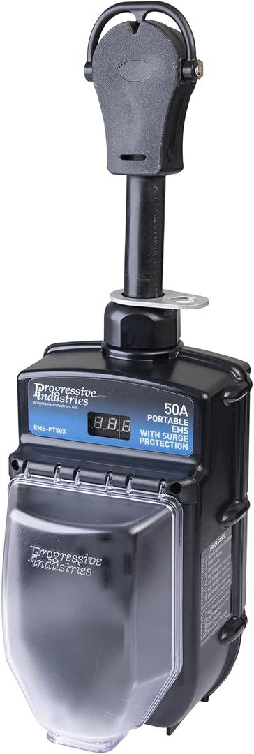 Progressive Industries Portable RV Surge Protector, 50 Amp EMS with Integrated Display, Fault Detection, and All Weather Shield Assembly - EMS-PT50X