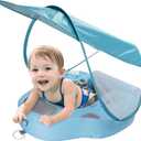 Baby Swim Float with UV Protection Sunshade Infant Pool Float Add Tail for 3-24 Months (Blue)