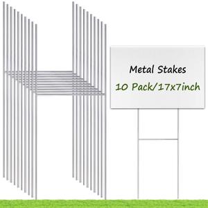 Remiawy Yard Sign Stakes Metal, 17x7 Inch Yard Sign Holder Stand for Ground Outdoor, 10 Pack Wire Metal Stakes for Corrugated Plastic Blank Lawn Posts Estate Garage Sale