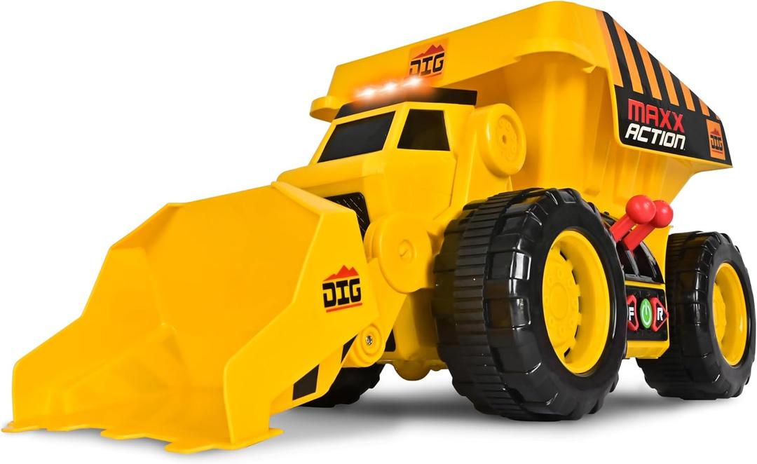 Maxx Action 19' 2-N-1 Motorized Dig Rig  Excavator and Dump Truck Toy with Joystick Control for Toddlers | Gift for Kids 3+ | Lights, Sounds & Interactive Construction Vehicle, Batteries Included