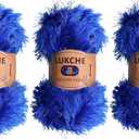 Eyelash Fun Fur Yarn Premium 100% Polyester 164 Yds (150 Mt), 3.53 Oz (100 Gr) Colorful Crochet Yarn Dy Hand Knitting (Royal Blue, 3 Skein)