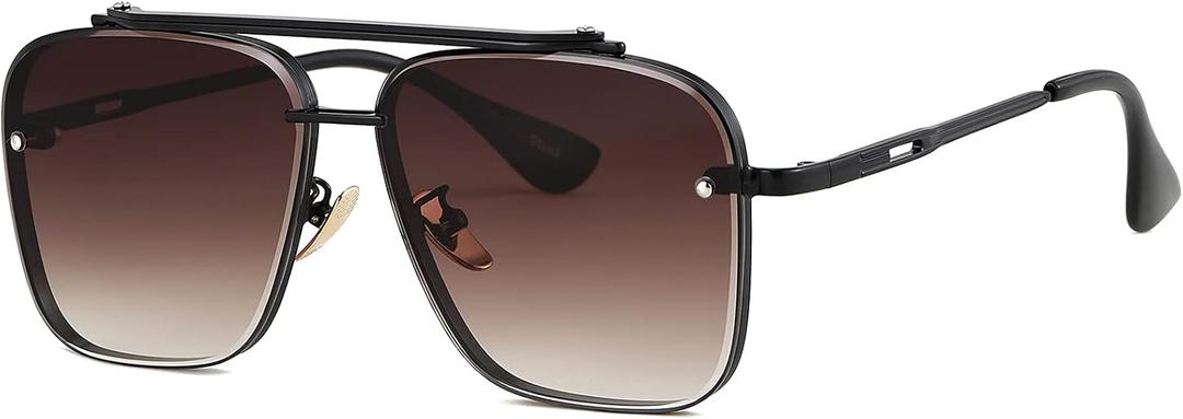 Gtand Fashion Trendy Square Aviator Gradient Sunglasses For Women Men Vintage Metal Sun Glasses (C2 Black Frame/Gradient Brown Lens)