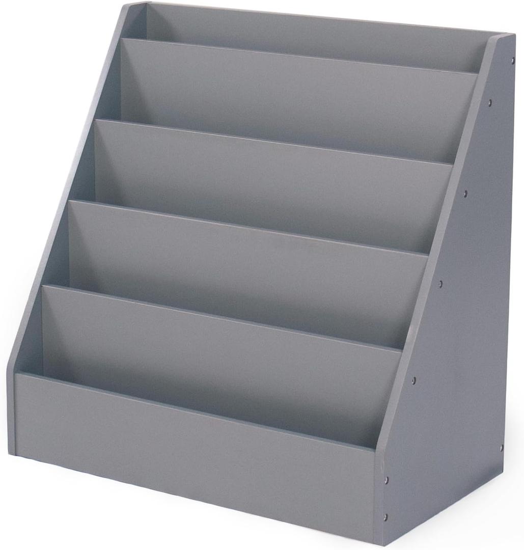 Humble Crew Camden Kids Wooden 5-Tier Bookcase, Toddler Bookshelf Organizer with Forward-Facing Display, Compact Storage Rack for Books and Magazines, Grey, for Playroom, Nursery, or Classroom