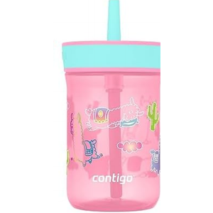 Contigo Leighton Kids Water Bottle, 1-Pack, 14oz, Spill-Proof Butterlies/Llamas, Dishwasher Safe Tumbler with Straw