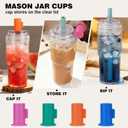 ANOTION 2pc Glass Tumbler with Lids and Straws, Leakproof 24oz Mason Jar Cups, Cap Cup Leak-Proof, Self-Assembly Silicone Straw, Reusable Iced Coffee Smoothie Matcha Cup Aesthetic Coffee Gifts Women