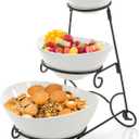 3 Tiered Serving Bowl Stand, Ceramic Chip and Dip Serving Dishes with Collapsible Metal Rack, Appetizer Serving Platters Food Display Stand for Fruit Dessert Parties Entertaining