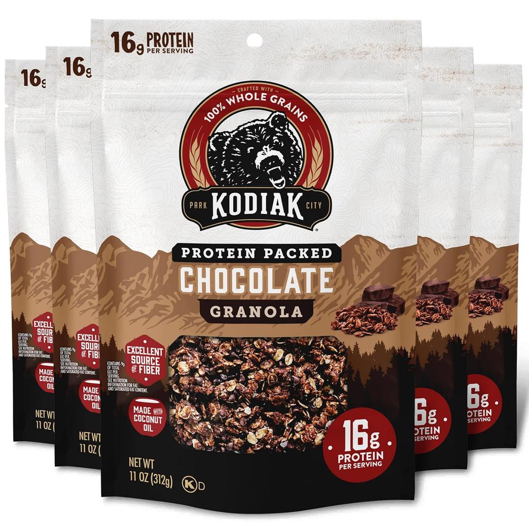 Kodiak Cakes Granola Pouch, Chocolate, High Protein, 100% Whole Grains (Pack of 5 pouches)