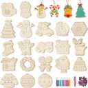 Golibra 40 PCS Wooden Christmas Ornaments, 20 Styles Unfinished Wood Crafts Kit with Strings, Colored Bells and Pens, Holiday DIY Crafts Christmas Tree Hanging Dcor