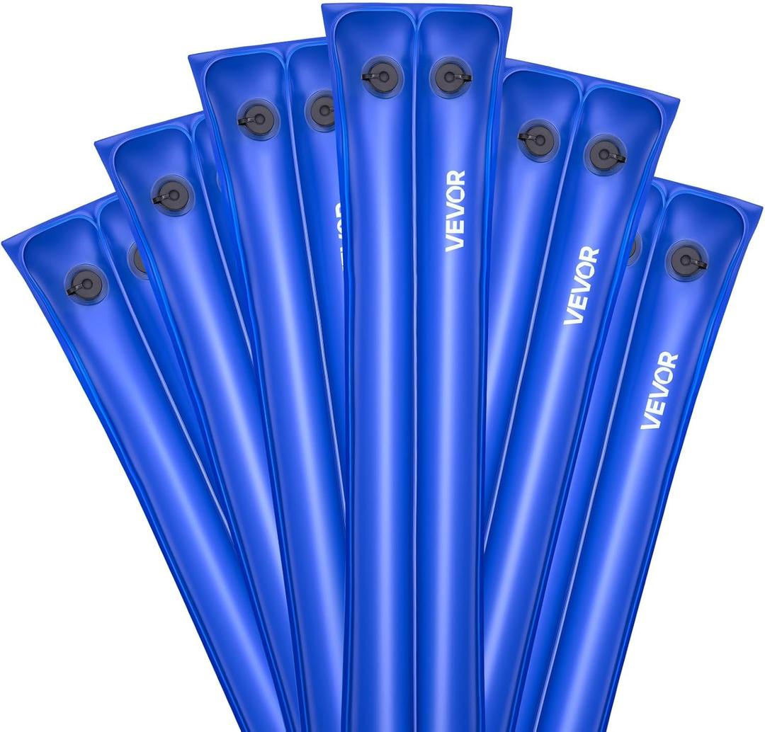 VEVOR Pool Cover Water Bags, 6 Packs 8 Ft, Double Chamber Pool Cover Water Tubes, 0.4mm Thick PVC Bags Weights with Leakproof Screw Cap, for Inground Swimming-Pool Covers Winter Closing, Blue