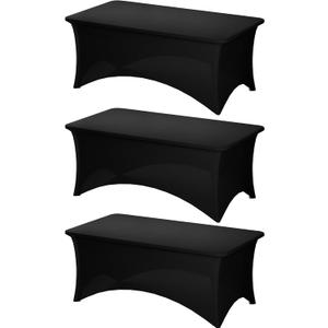Fixwal 3 Pack Black Table Cloth for 6 Foot Rectangle Tables, Rectangular Tablecloths Stretch Spandex Fitted Table Covers 6 ft for Parties, Trade Shows, Banquet, Weddings, Buffet