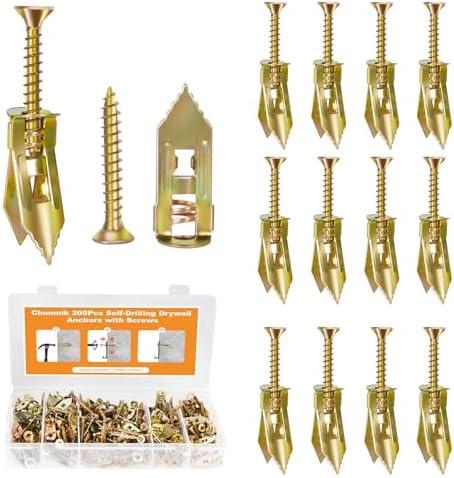 200PCS Self Drilling Drywall Anchors with Screws Kit, Multifunctional Drywall Anchor with Sheetrock Screws - Easy Installation Metal Expansion Bolts, No Drill Needed, Hold 70LB for Wall Hanging