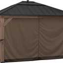 Sunjoy Four-Side Privacy Side Wall Curtain Set for 11 x 13 ft Gazebo, UV-Resistant Waterproof Polyester Curtain Panels for Patio, Garden and Backyard, Includes Ring Hardware for Installation, Brown