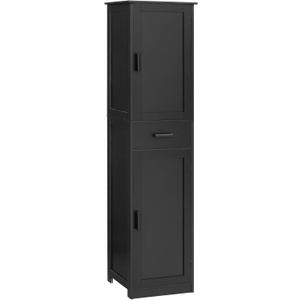 usikey 67'' Tall Storage Cabinet with 4 Shelves & 2 Doors, Bathroom Cabinet with 1 Drawer, Narrow Storage Cabinets for Bathroom, Living Room, Home Office, Black