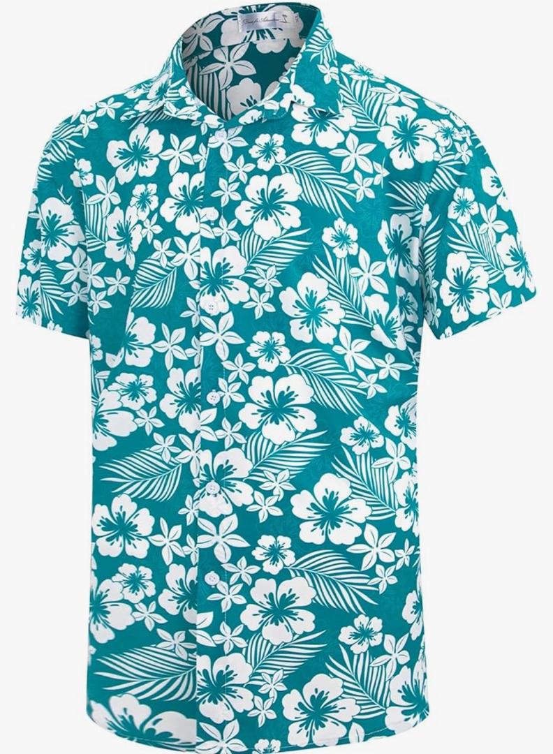 Weecreeture Big and Tall Men's Hawaiian Shirt - Short Sleeve, Tropical Floral Button Down Casual Summer Beach Shirt Size 2XL