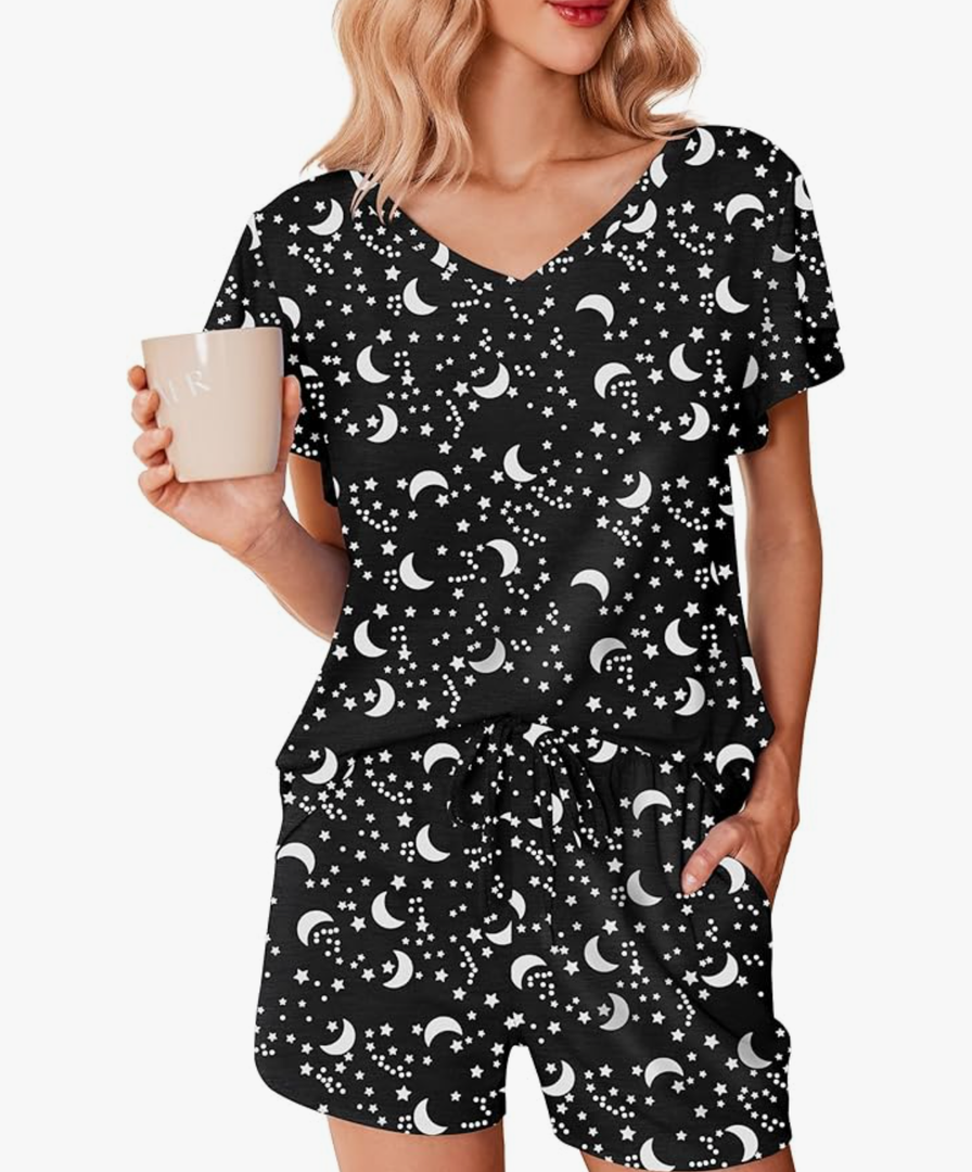 Ekouaer Women's Pajamas Set Ruffle Sleeves Sleepwear V Neck Comfy 2 Piece Pjs Loungewear Set with Pockets Size Medium 