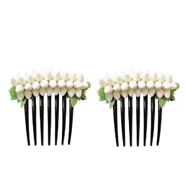Jasmine Buds with Tissue Paper White Floral Combs, Bridal Hair Clip, Floral Bridal Hair accessory for Women and Girls, 2-Piece Set