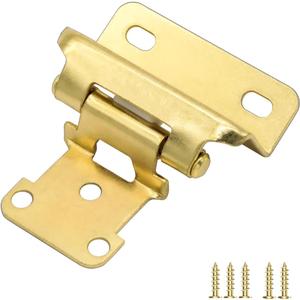 Cabinet Hinges Brass Gold for Kitchen Cabinet Doors, 20 Pack (10 Pairs) 1/2" Overlay Partial Wrap Self Closing Hidden Kitchen Cabinet Hinges, Semi Hidden Hinge for Cabinet Door