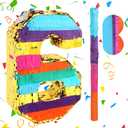Rainbow Number 6 Pinata with a Blindfold and Bat for Boys Girls 6th Birthday Party, Kids Anniversary Celebration, Fiesta Supplies (16.1 x 10.6 x 3.2 Inches)