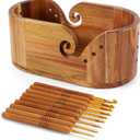 Oval Yarn Bowl, Crochet Yarn Holder with 9pcs Knitting Hooks, Yarn Storage Crochet Bowl Knitting Gift for Crocheters, Large Yarn Bowl Acacia Wooden 11.3x5.9x4.7inch (Acacia Yarn Bowl with Lid)