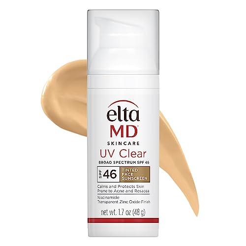 EltaMD UV Clear Tinted Sunscreen for Face, SPF 46 with Zinc Oxide, Oil-Free, Dermatologist Recommended, For Acne-Prone Sensitive Skin, 1.7 oz