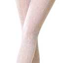 MANZI Women's Hollow Out Knitted Patterned Tights White Lace Fishnet Stockings Vertical Strips Pantyhose with High Waist (Fan)