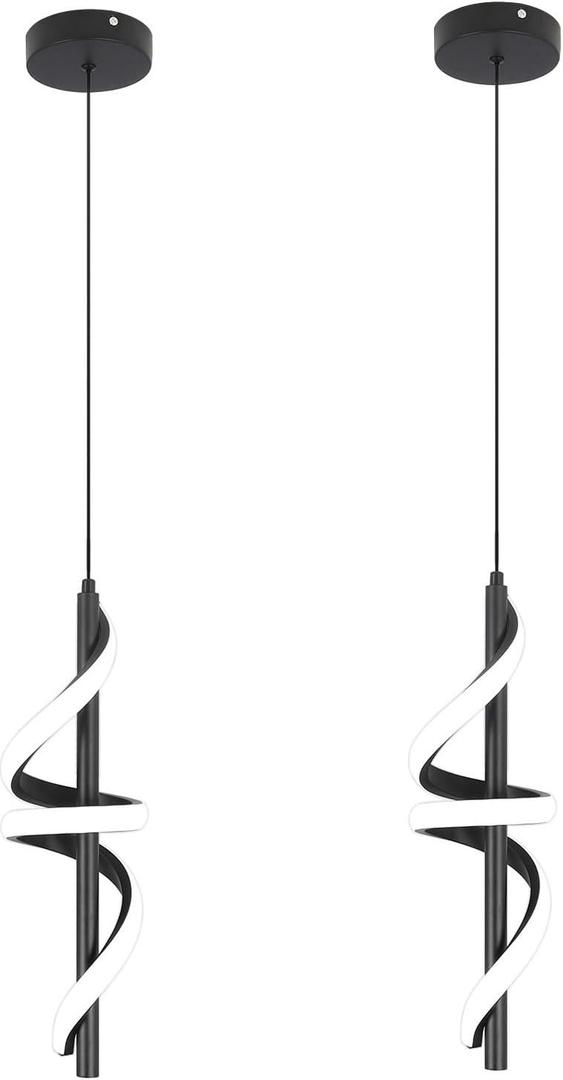 Black Led Pendant Light Fixtures,6000K Cool White Modern Pendant Lights for Kitchen Island,Adjustable Kitchen Island Light Fixture for Dining Room Bedroom Sink, 1 Pack (Black, 2 Packs)