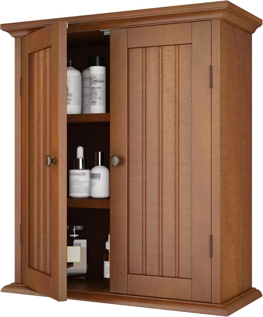 ChooChoo Bathroom Wall Cabinet, Over The Toilet Space Saver Storage Cabinet, Medicine Cabinet with 2 Door and Adjustable Shelves, Cupboard, Rustic, 8.8"D x 21.1"W x 24"H