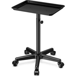 Salon Tray on Wheels - Premium Aluminum Tattoo Tray Rolling Trolley - Adjustable Salon Service Rolling Tray Hairdresser Cart with Clinic Spa Rolling Tray Wheels (Black)