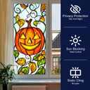 2 x Halloween Jack o Lantern Pumpkin Window Film 18 x 39 Inch Stained Glass Window Cling Decorative Privacy Film Vine Leaves Lamp for Glass Windows Fall Seasonal Decor